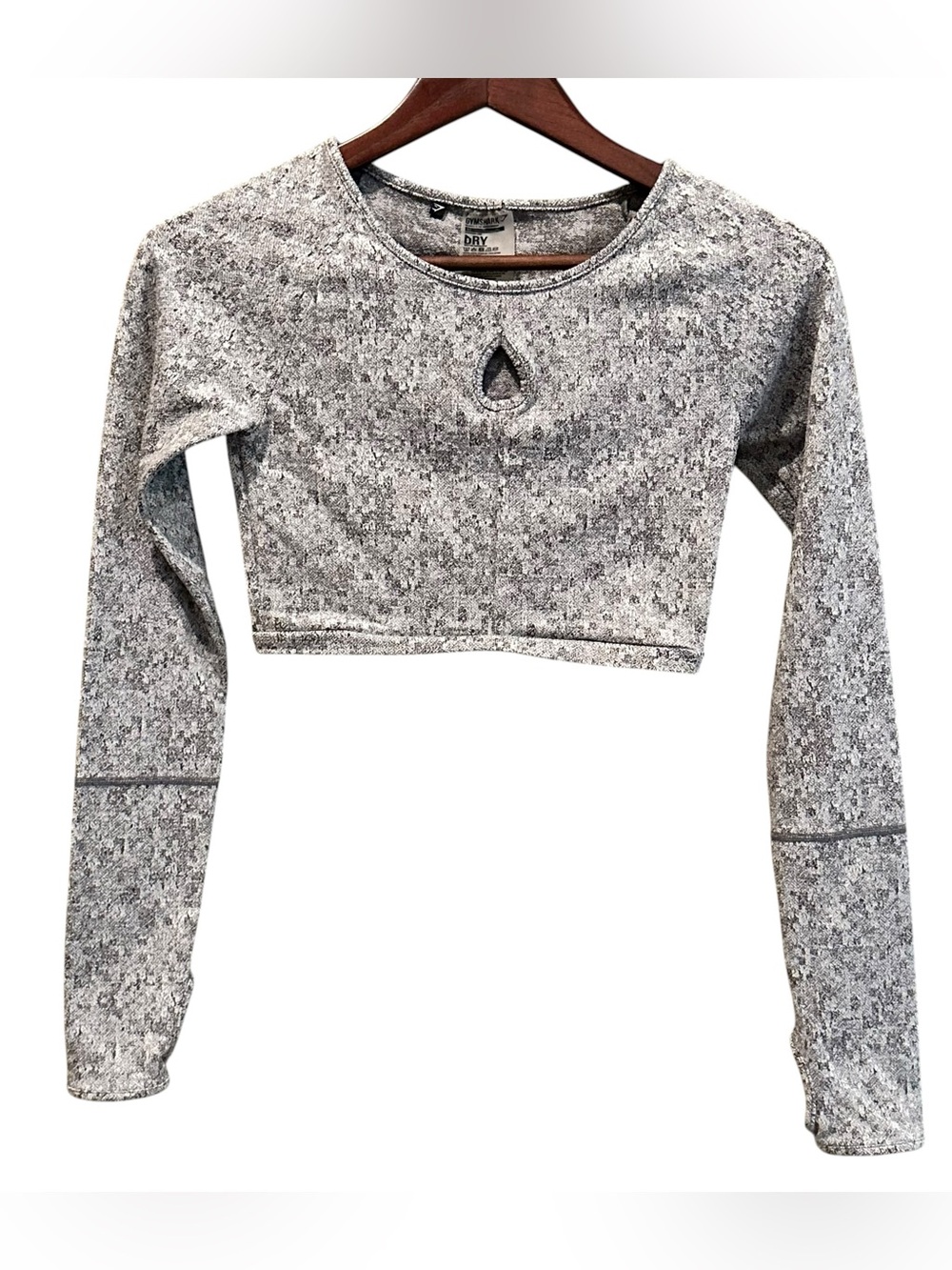 Gymshark Women's Gray Marled DRY Cropped Long Sleeve Top Thumbholes XS
